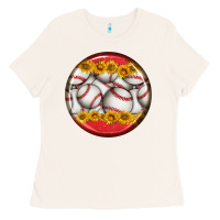 Bone baseball with sunflower round earrings Ladies Tee - BundleAndBundleShop