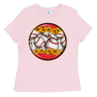 Bubblegum Pink baseball with sunflower round earrings Ladies Tee - BundleAndBundleShop