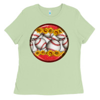 Matcha baseball with sunflower round earrings Ladies Tee - BundleAndBundleShop