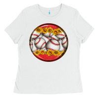 White baseball with sunflower round earrings Ladies Tee - BundleAndBundleShop
