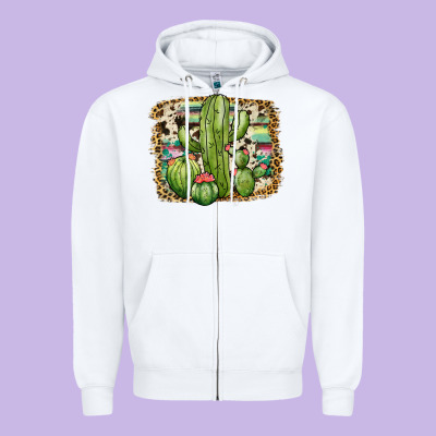 Serape Cowhide Cactus Zipper Hoodie Designed By Jahusdesignshop
