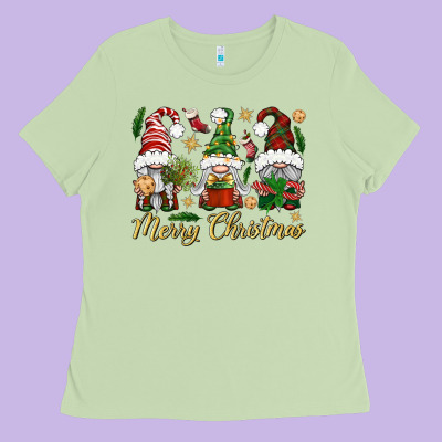 Merry Christmas Gnomes Ladies Tee Designed By Bundleandbundleshop
