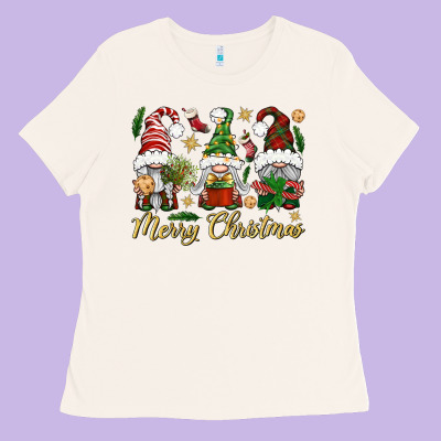 Merry Christmas Gnomes Ladies Tee Designed By Bundleandbundleshop
