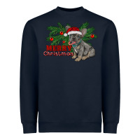 Navy merry christmas french bulldog Heavyweight Sweatshirt - RanaPortraitStore