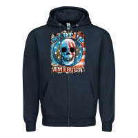 Navy made in america skull Zipper Hoodie - JahusDesignShop