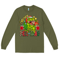 Army Green Merry Rexmas Long Sleeve Tee - CowhideDigitalArt