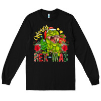 Black Merry Rexmas Long Sleeve Tee - CowhideDigitalArt