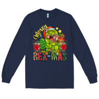 Navy Merry Rexmas Long Sleeve Tee - CowhideDigitalArt