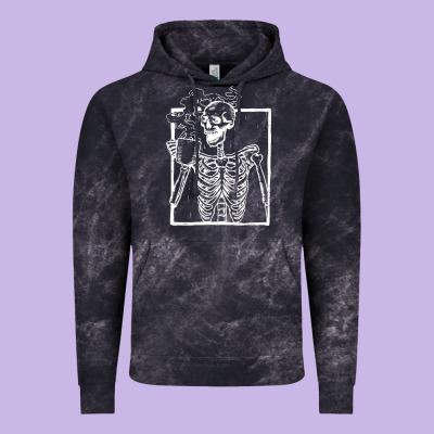 Distressed Skeleton Vintage Smiling Skull Drinking Coffee Vintage Hoodie Designed By Artisfamous