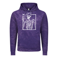 Cloud Purple distressed skeleton vintage smiling skull drinking coffee Vintage Hoodie - artisFamous