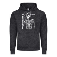 Vintage Black distressed skeleton vintage smiling skull drinking coffee Vintage Hoodie - artisFamous
