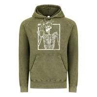Vintage Olive distressed skeleton vintage smiling skull drinking coffee Vintage Hoodie - artisFamous