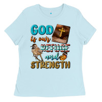 Baby Blue God Is Our Refuge And Strength Ladies Tee - BundleAndBundleShop