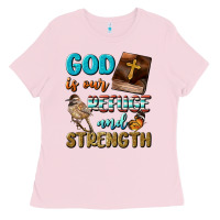 Bubblegum Pink God Is Our Refuge And Strength Ladies Tee - BundleAndBundleShop