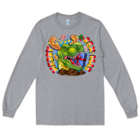Heather Grey Merry Rexmas Long Sleeve Tee - CowhideDigitalArt