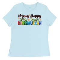 Baby Blue merry happy chrismukkah with olive branch Ladies Tee - FaDigitalArtStudio