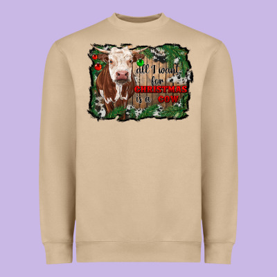 All I Want For Christmas Is A Cow Cowhide Heavyweight Sweatshirt Designed By Ranaportraitstore