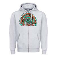 Heather Grey be kind western turquoise rainbow Zipper Hoodie - JahusDesignShop