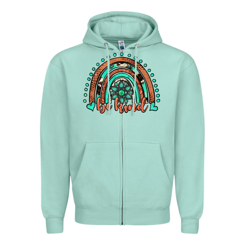Be Kind Western Turquoise Rainbow Zipper Hoodie by JahusDesignShop | Teevron