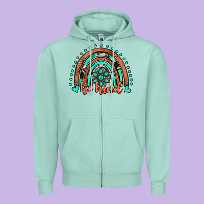 Be Kind Western Turquoise Rainbow Zipper Hoodie Designed By Jahusdesignshop