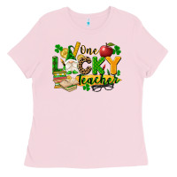 Bubblegum Pink one lucky teacher Ladies Tee - FaDigitalArtStudio