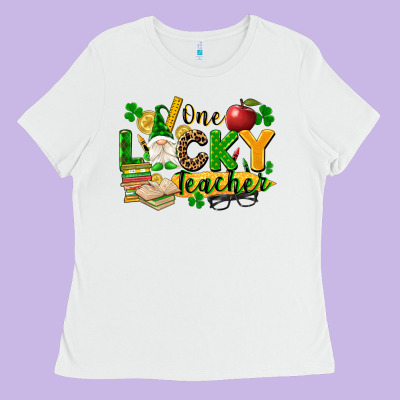 One Lucky Teacher Ladies Tee Designed By Fadigitalartstudio