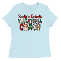 Baby Blue Santa's Favorite Volleyball Coach For Christmas Ladies Tee - FaDigitalArtStudio
