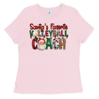 Bubblegum Pink Santa's Favorite Volleyball Coach For Christmas Ladies Tee - FaDigitalArtStudio