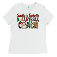 White Santa's Favorite Volleyball Coach For Christmas Ladies Tee - FaDigitalArtStudio
