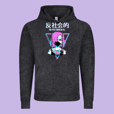 Antisocial Wave Anime Vintage Hoodie Designed By Artisfamous