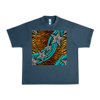Midnight Navy tiger turquoise glitter and stars seamless pattern Urban Heavy Tee - BundleAndBundleShop