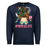 Navy messy bun nurse life Premium Sweatshirt - RanaPortraitStore