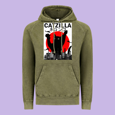 Vintage Catzilla Japanese Sunset Style Vintage Hoodie Designed By Artisfamous