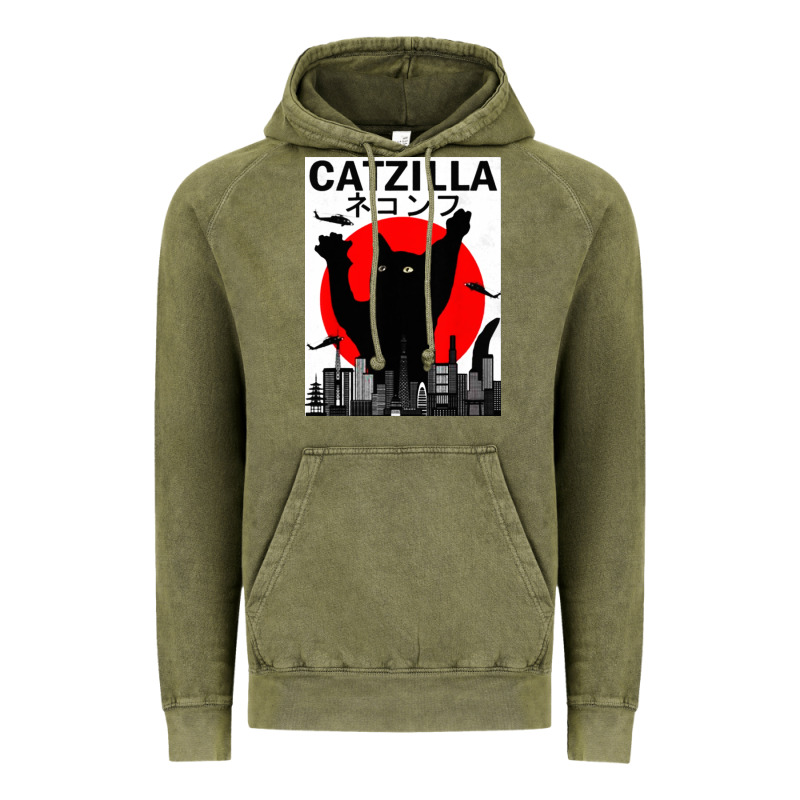 Vintage Catzilla Japanese Sunset Style Vintage Hoodie by artisFamous | Teevron