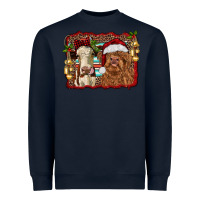 Navy christmas heifer and highland cow with serape background Heavyweight Sweatshirt - RanaPortraitStore