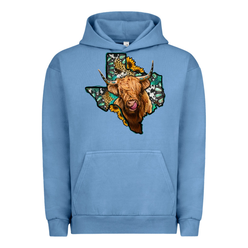 Texas Map Highland Cow Urban Hoodie by Jasminsmagicworld | Teevron