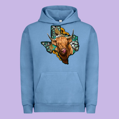 Texas Map Highland Cow Urban Hoodie Designed By Jasminsmagicworld