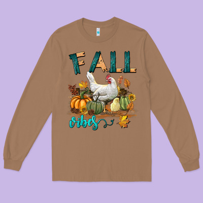 Fall Vibes Chicken Long Sleeve Tee Designed By Lillyallendesigns