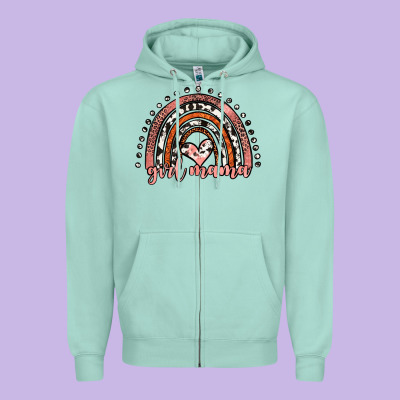 Girl Mama Western Leopard Rainbow Zipper Hoodie Designed By Jahusdesignshop