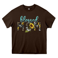 Chocolate Brown Blessed mom sunflower mother's day Heavy Core Tee - HowdyJamesFarm