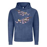 Vintage Denim cherry blossom sakura with bird Vintage Hoodie - artisFamous