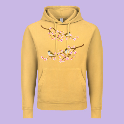 Cherry Blossom Sakura With Bird Vintage Hoodie Designed By Artisfamous