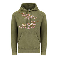 Vintage Olive cherry blossom sakura with bird Vintage Hoodie - artisFamous