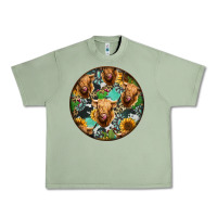 Oil Green Highland Cow Pattern Urban Heavy Tee - Jasminsmagicworld
