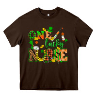 Chocolate Brown St. Patricks Day one lucky nurse Heavy Core Tee - HowdyJamesFarm