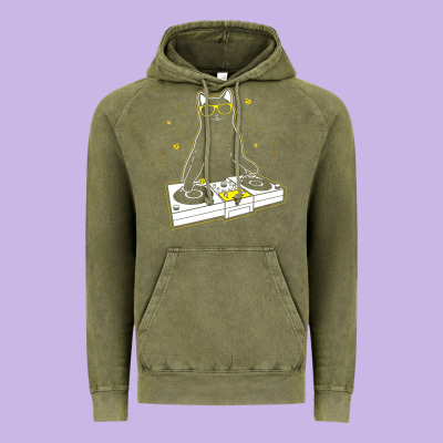 Cat Dj Vintage Hoodie Designed By Artisfamous