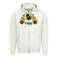 Oatmeal Heather bee happy honey comb Zipper Hoodie - JahusDesignShop