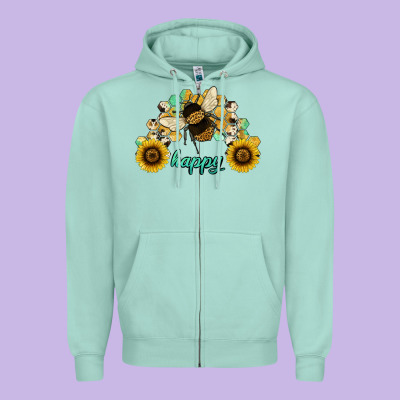 Bee Happy Honey Comb Zipper Hoodie Designed By Jahusdesignshop