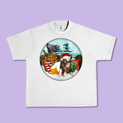 Christmas Pig With Chicken Urban Heavy Tee Designed By Fadigitalartstudio