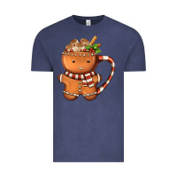 Vintage Denim Gingerbread Cookie Man Hot Cocoa Coffee Vintage Tee - FaDigitalArtStudio
